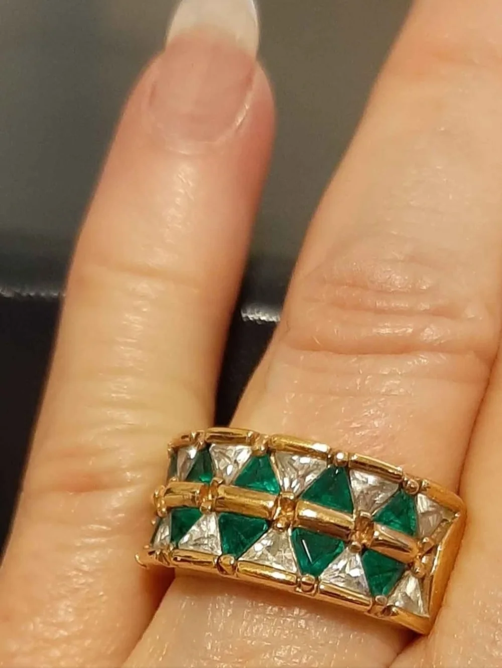 Emerald Created Techniband Size 7 Ring QVC gold tone
